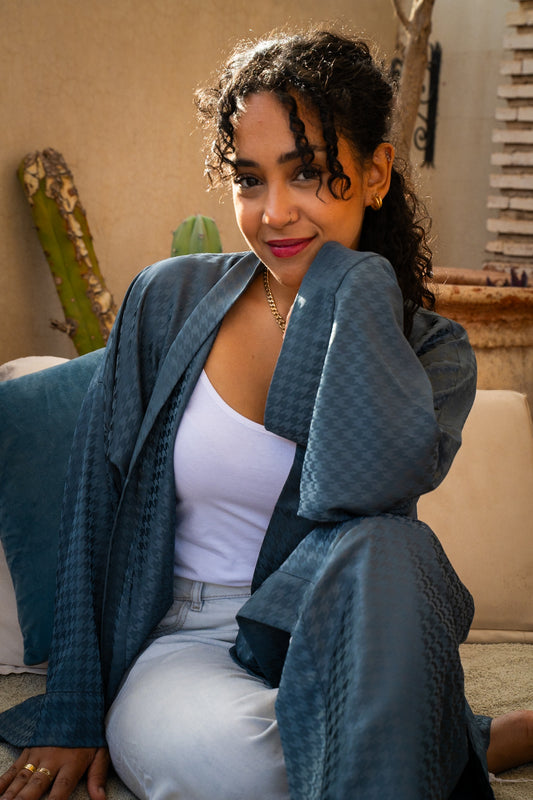 Kimono Satiné gris/Bleu