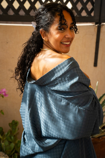 Kimono Satiné gris/Bleu