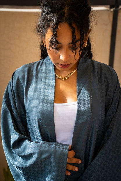 Kimono Satiné gris/Bleu